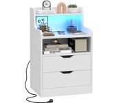 Rcynview White LED Bedside Table with 3 Drawers, Storage Table and Top Light, RGB LED Light, Metal Guides.