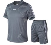 famgem  Conjunto De Deporte Para Hombres Y Mujeres Verano Camiseta Corta Y Shorts Dos Piezas Running Fitness Outdoor Sports Polyester O-Neck Cierre De Cordón