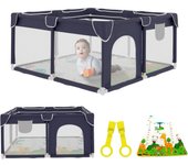 Parque Infantil Bebe 120x120cm + Alfombra Bebe – Corralito Bebe con Malla Transpirable – Parque de Juegos Bebe Plegable con Puerta Lateral – Playpen Bebe - Gris