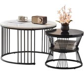 Coffee Table Set, High Gloss Table Top, Marbled, Sofa Side Table, Round Nesting