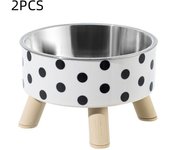 Anti-choking Stainless Steel Cat Bowl Non-slip with Stand Elevated Cats Feeder Bowl Grid/Wave Point High Foot Dogs Feeder