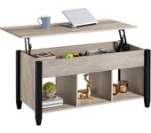 Mesa de Centro Elevable con Cajón Mesa de Café para Salón de Estilo Moderno con Patas de Madera Maciza 104,5 x 49,5 x (49-63) cm Gris