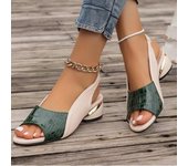 Women's Sandals Mid Chunky Heel  Summer New Soft Leather Open Toe Large Size Outdoor Fish Mouth Shoes