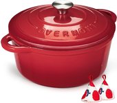‎26 x 26 x 13 cm Olla de Hierro Fundido  Antiadherente Cacerola Holandesa de Esmaltado con Redonda Cacerola Holandesa para Cocinas de Inducción - Rojo