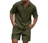 Conjunto Deportivo Para Hombre Con Mangas Cortas Moda Casual Cómodo Monochromatico Cuello 2-Piece Set Verano Nuevo