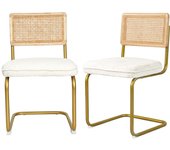 Pack de 2 Comedor Tapizadas, Sillas de Cocina Modernas con Patas de Metal, Gran Estabilidad y Capacidad de Carga, Blanco, Ratán, Vellón, Espuma, Unidades