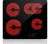 Placa vitrocerámica de 4 fuegos 9 niveles de Potencia,Control Táctil,Temporizador 99min, Dispositivo de bloqueo de Seguridad
