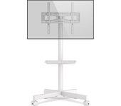 TV Ruedas Suelo Movil - Rfiver Blanco Soporte TV Pie para 27-60 Pulgadas Television Monitor - Soportes Televisor con Estantes Inclinable Altura Ajustable | MAX 40kg Vesa 400x400 mm