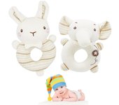 Sonajero Bebe Tela, 2 Piezas Juguetes Sonajero Bebe 0 3 6 9 12 Meses, Algodón Juguetes Sensoriales Educativos Muñeca de Peluche