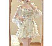 2024 French Elegant ral Mini Chiffon Long Sleeve Evening Party Women Holiday Beach Boho Fairy Dress Korean Robes
