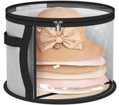 Simple Dustproof Beach Hat Storage Bag Zippered Lid Transparent Hat Storage Bucket Foldable Circular Hat Organizer Closet