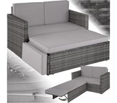 Sofá de con Taburete Reposapiés, Conjunto Jardín Sillón 2 Plazas, Mueble Jardín Exterior, Cojines Gruesos, Conjunto Terraza Resistente a la Intemperie y Estructura en Acero - Negro/Gris
