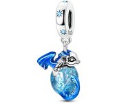 Original 925 Sterling Silver Ice Dragon Egg Charms Beads Blue Loong Pendants Fit Bangle Bracelet DIY Jewelry