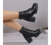 Elegant Round Toe Women's Shoes Square Side Zip Slip Chunky Heel Boots Solid Simple Winter Women's Boots