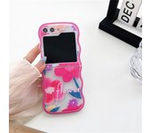 Korean Cute Flower Tulip Cat Girl Wave Transparent Case with Bracelet for Samsung Galaxy Z Flip5 Z Flip 5 Zflip 5 Flip5 Cover