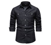 Camisa vaquera sin hierro para hombre, camisa informal de manga larga de color sólido sin hierro, nuevo estilo a la moda, 2025