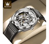 OLEVS Men's Watches Top Brand Hollow Out Automatic Mechanical Wristwatch Waterproof Luminous Leather Strap Watch for Man Fashion