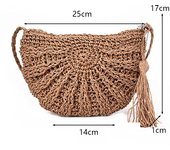 Round Straw Beach Bag Vintage Handmade Woven Shoulder Bag Raffia Circle Rattan Bags Bohemian Summer Vacation Casual Bags