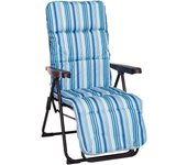 Pack de 2 Sillones ó 1 Sillón Tumbona Plegable de Playa, Jardín Acolchado 4 Posiciones de Acero y Lona Oxford de Rayas Azul con Reposapiés (con Reposapiés 1 sillón)