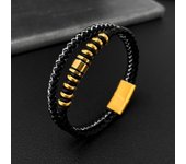 Stainless steel fashion All-in-one vintage double woven leather bracelet for men