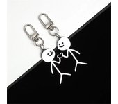 1Pair Funny Finger Heart Stickman Keychains Stainless Steel Doodle Keyring for Women Men Bag Car Keys Pendant Couple Gift