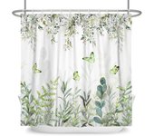 Green Plant Leaf Vines Flowers Shower Print Modern Nordic Minimalist Polyster Home Decor Bathroom Curtain with Hooks