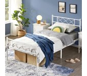 Moderna Cama de Metal con somier, Cama Doble/Individual, Marco de Cama con cabecero, Cama de Invitados, Cama Juvenil, para Dormitorio, habitación de Invitados, 90 x 200 cm/Negro