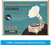 Robotime Rokr DIY Hand Retro Decoration Crank Classic Gramophone 3D Wooden Puzzle Building Kits Toy Gift for Adults Teens LKB01D