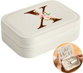 Initial Floral Letter Jewelry Box Jewelry Storage Box Portable Zipper Jewelry Box Pu Leather Ring Earrings Necklace Storage Box