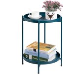 Mesa Auxiliar Redonda Mesa de Café & Té, Bandeja de Metal de 2 Niveles, Mesita de Noche Mesita de Sofá para Sala de Estar Dormitorio Balcón Patio, Negro
