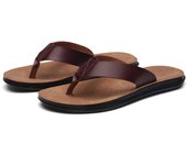 2025 men's beach flip flops paired with leather lightweight non slip sandals