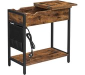 Mesa Auxiliar con Multienchufe, Mesa Lateral Estrecha con Puertos USB, Sacos, Mesita de Noche, para SalÓn, Dormitorio, MarrÓn RÚstico y Negro LET311B01