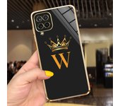 Samsung Galaxy A12 Case Cover Black Luxury Plating Square Frame Latters ABC Back Shell For Samsung A12 A 12 Soft TPU Shockproof