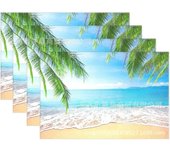 Beach Theme Set of 4 Summer Ocean Blue Coastal Sea Life Table Mats Heat-Resisting Non Slip Placemats