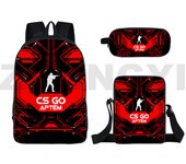 3D Cartoon Printing CS GO Backpacks 3 Pcs/Set Female Big Student Canvas Schoolbags Zipper Fashion Shoulder Bag Mens Crossbody