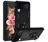 For Samsung Galaxy Z Flip 3 4 5 6 360° Ring Holder Kickstand Military Grade Heavy Duty Protective Phone Case with Tempered Glass