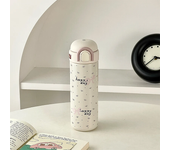 Botella termo negra y rosa, taza de café, vaso de acero inoxidable con nudo de lazo, termo aislado de viaje coreano, botella de agua térmica de 500ml
