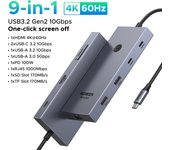 UGREEN Revodok Pro 3121 10Gbps Hub USB C Doble HDMI 4K60Hz DisplayPort 4K120Hz 12 En 1 Docking Station USB C PD 100W Adaptador Ethernet Lector de Tarjeta SD TF Jack 3.5mm