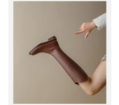 Autumn Winter Women's Knee Boots Natural Leather Velvet Western Ankle Boots Long Gothic Shoes