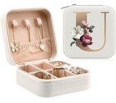 Initial Printing Jewelry Case Jewelry Storage Box Travel Accessories for Women Can Hold Rings Earrings Necklaces Gifts for Girls