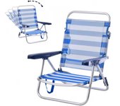 Folding beach chairs convertible into aluminum and textilene bed 53x20x78cm with anti-tip