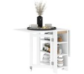 Mesa Plegable  Alas Abatibles Comedor Plegable Cocina  2 Ruedas y Estantes Estilo Morno 120x60x75 cm Blanco
