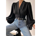 Blusa de satén para mujer, camisa roja de manga larga con botones, cuello en V, elegante, Vintage, Primavera, 2025