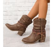 Women's mid heeled short boots tassels, Atos with ESGA decoration, fashionable, thick high heels, autumn and winter