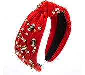 Pearl Rhinestone Football Headbands for Women Game Day Football Charms Beads Knotted Headband Headpiece Twist Top Knot Sports Head Band Hair Accessories Gifts