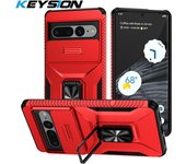 KEYSION Shockproof Case for Google Pixel 7 Pro 7A 8A 9 Pro XL Slide Camera Protection Ring Stand Phone Cover for Pixel 9 8 7 Pro