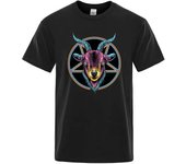 Men's goat head five color creative round neck summer cotton T-shirt, breathable cartoon loose street clothing