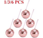 1/3/6pcs Flash Disco Ball Cups Unique tail Glasses Bar Decoration Party Flashlight Straw Wine Beer Juice Goblets Drinkware