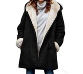 Top de chaqueta de terciopelo cálido de Invierno para mujer，Añadir abrigo de bolsillo con Cuello de piel de Cachemira