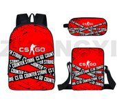 3D Cartoon Printing CS GO Backpacks 3 Pcs/Set Female Big Student Canvas Schoolbags Zipper Fashion Shoulder Bag Mens Crossbody